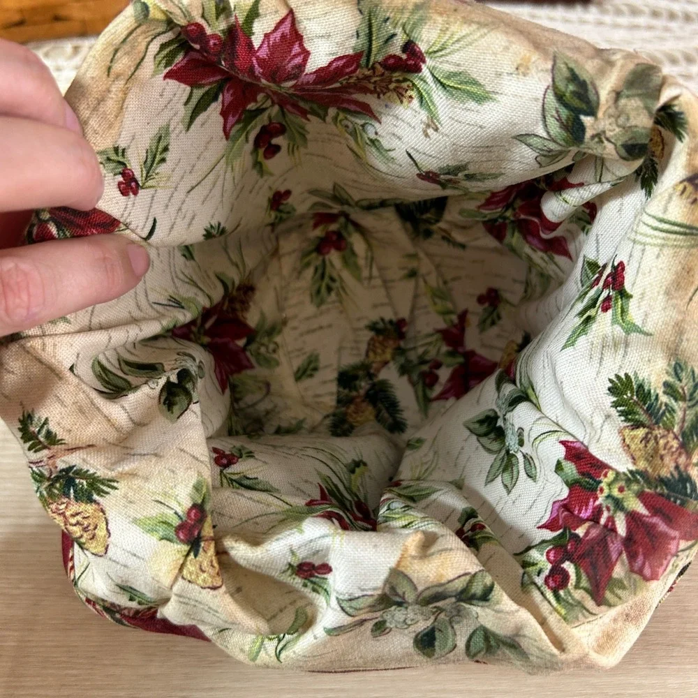 Vintage Longaberger‎ Christmas Woven Basket Liner Fabric Poinsettia Pine Cones